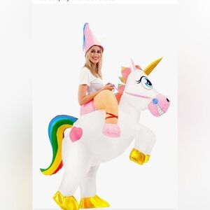 Inflatable Unicorn Costume with Hat - White and Pink